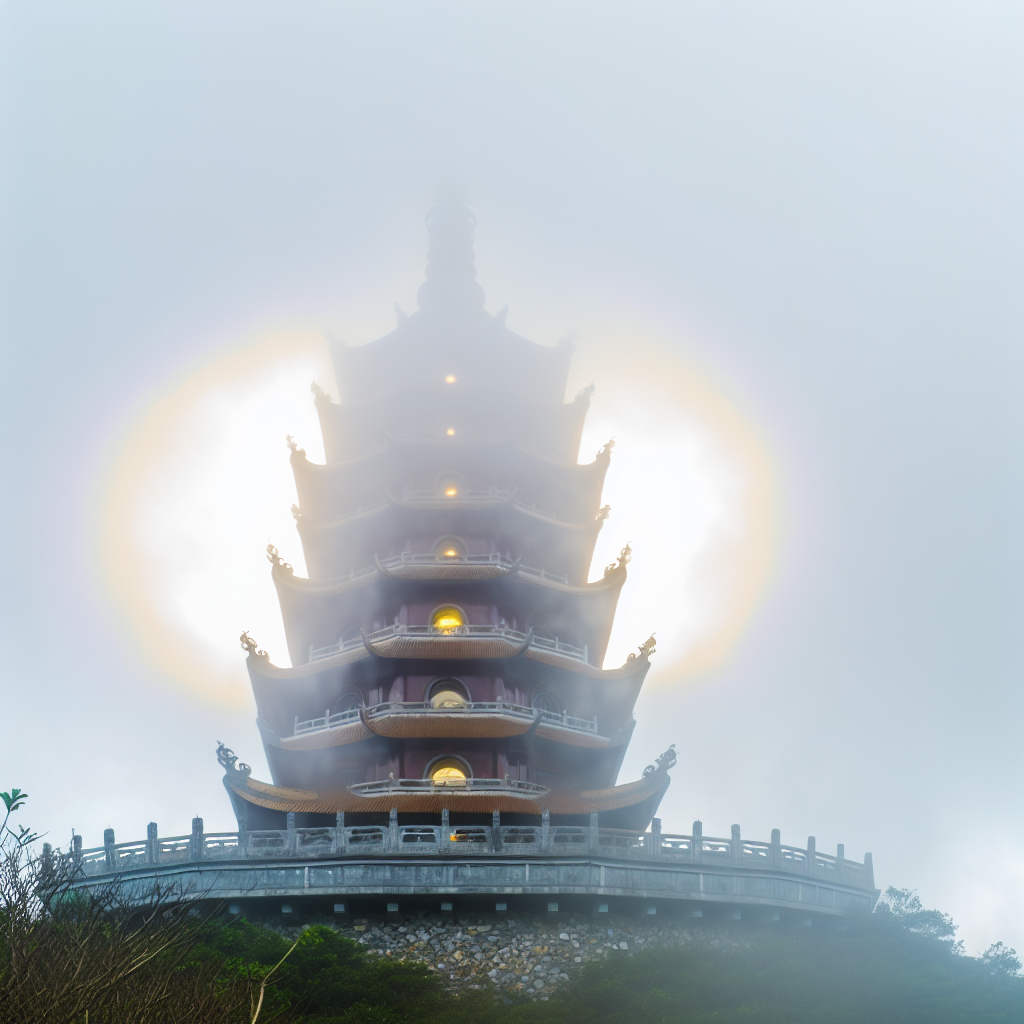 Hình ảnh chùa Yên Tử bao phủ trong sương mờ, tạo n Hình ảnh chùa Yên Tử bao phủ trong sương mờ, tạo n